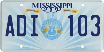 MS license plate ADI103