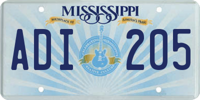 MS license plate ADI205