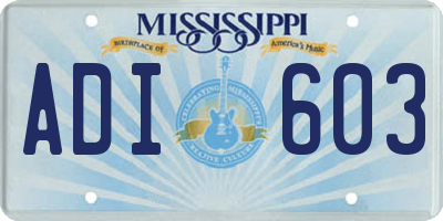 MS license plate ADI603