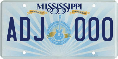 MS license plate ADJ000