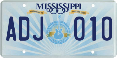 MS license plate ADJ010