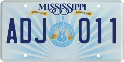 MS license plate ADJ011