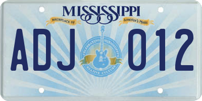 MS license plate ADJ012