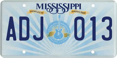MS license plate ADJ013