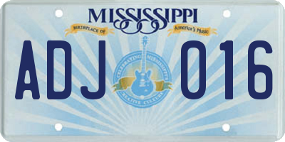 MS license plate ADJ016