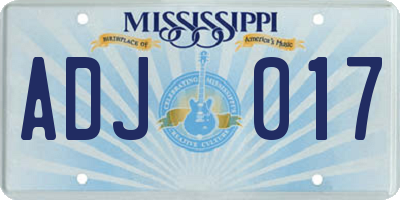 MS license plate ADJ017