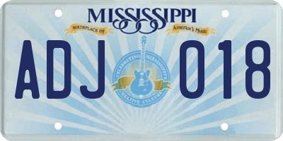 MS license plate ADJ018