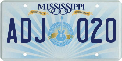 MS license plate ADJ020