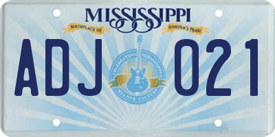 MS license plate ADJ021