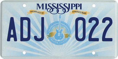 MS license plate ADJ022