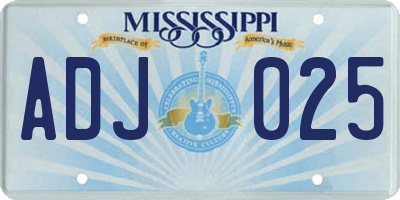 MS license plate ADJ025