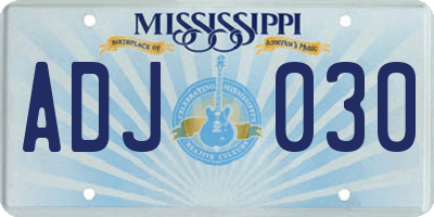 MS license plate ADJ030