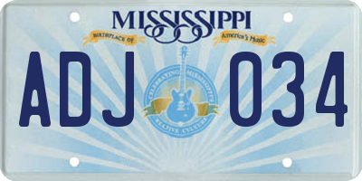 MS license plate ADJ034