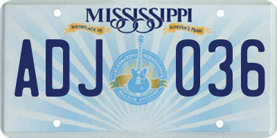 MS license plate ADJ036