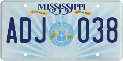 MS license plate ADJ038