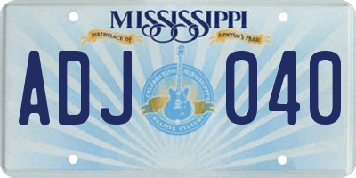 MS license plate ADJ040