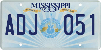 MS license plate ADJ051