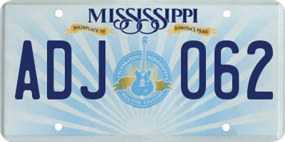 MS license plate ADJ062