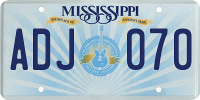 MS license plate ADJ070