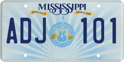 MS license plate ADJ101