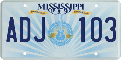 MS license plate ADJ103