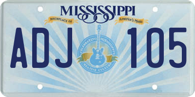 MS license plate ADJ105