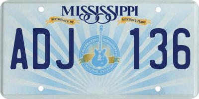 MS license plate ADJ136