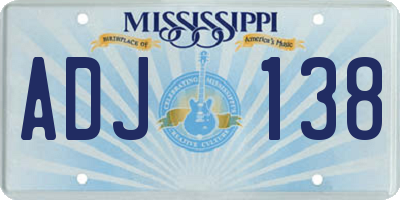 MS license plate ADJ138