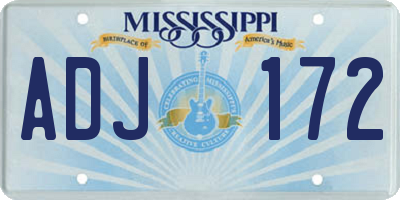 MS license plate ADJ172