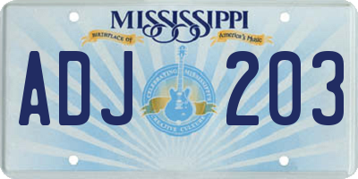 MS license plate ADJ203