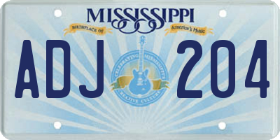 MS license plate ADJ204