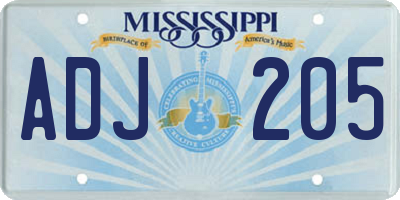 MS license plate ADJ205