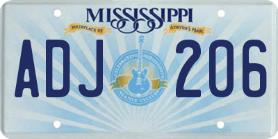 MS license plate ADJ206