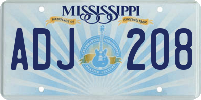 MS license plate ADJ208