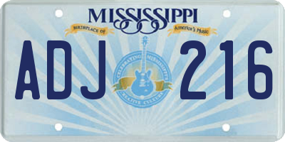 MS license plate ADJ216