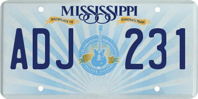 MS license plate ADJ231