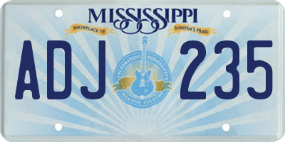 MS license plate ADJ235