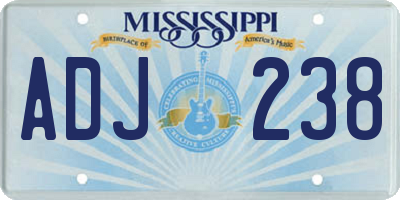 MS license plate ADJ238