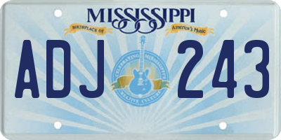 MS license plate ADJ243