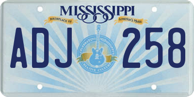 MS license plate ADJ258