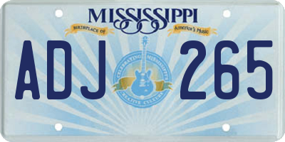 MS license plate ADJ265