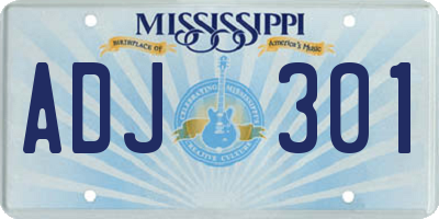 MS license plate ADJ301