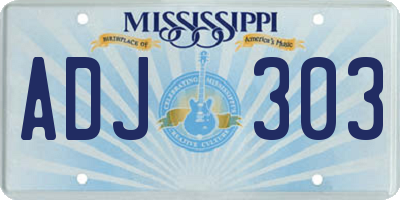 MS license plate ADJ303