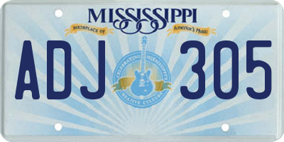 MS license plate ADJ305