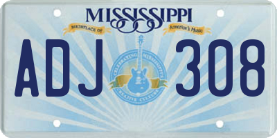 MS license plate ADJ308