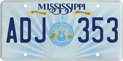 MS license plate ADJ353