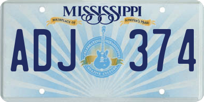 MS license plate ADJ374