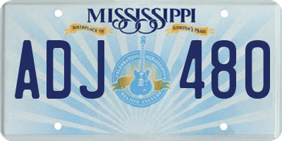 MS license plate ADJ480