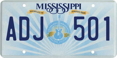 MS license plate ADJ501