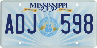 MS license plate ADJ598